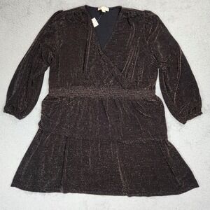 Michael Kors Dress Womens 3X Black Gold Metallic Surplice Party Mini NEW